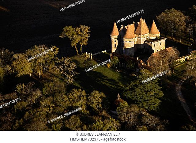 France, Dordogne, Valley of the Vezere, Perigord Black, Tursac, Castle Marzac, Aerial view