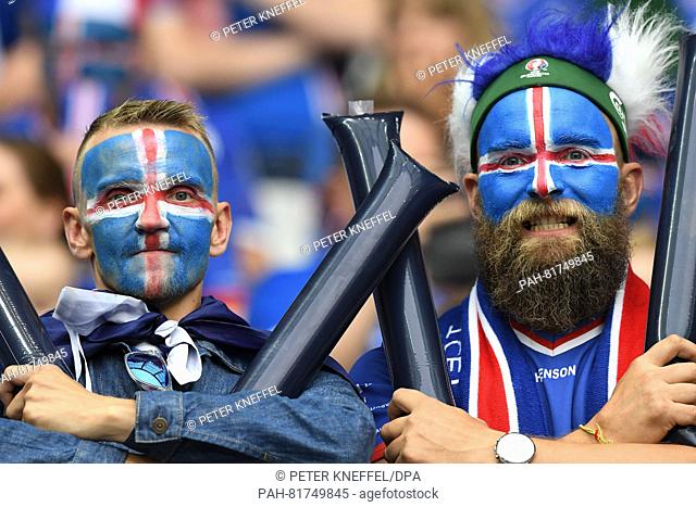 Iceland supporters prior to the UEFA EURO 2016 quarter final soccer match between France and Iceland at the Stade de France in Saint-Denis, France, 03 July 2016