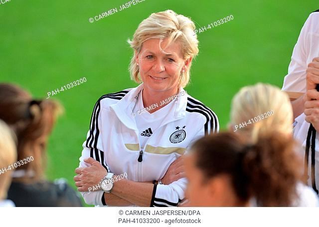 Germany's head coach Silvia Neid takes part in the final training session during the UEFA Women's Euro at Vaxjo Arena in Vaxjo,  Sweden, 13 July 2013