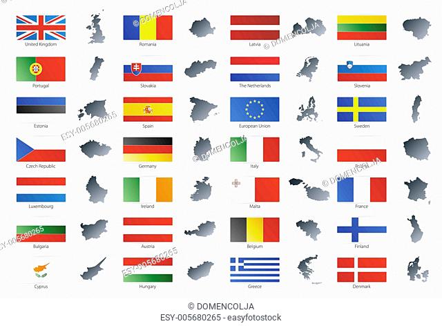 European union modern style flags with maps