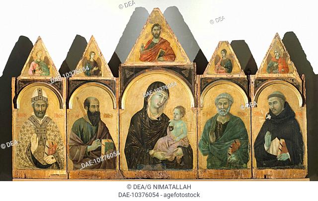 The Holy Virgin with the Christ Child and Saints Augustine, Paul, Peter and Domenico (or Polyptych No 28), ca 1305, by Duccio di Buoninsegna (ca 1255 -...
