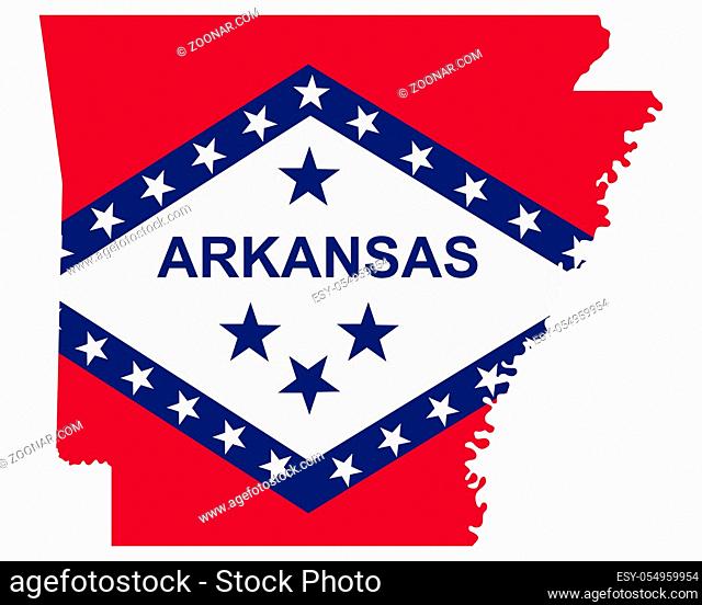 Fahne in Landkarte von Arkansas - Flag in map of Arkansas