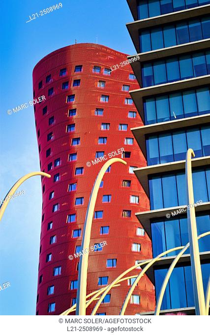 Hotel Porta Fira by Toyo Ito and Realia Tower by Toyo Ito. Also known as Toyo Ito Towers. Fira de Barcelona, Hospitalet del Llobregat, Barcelona province