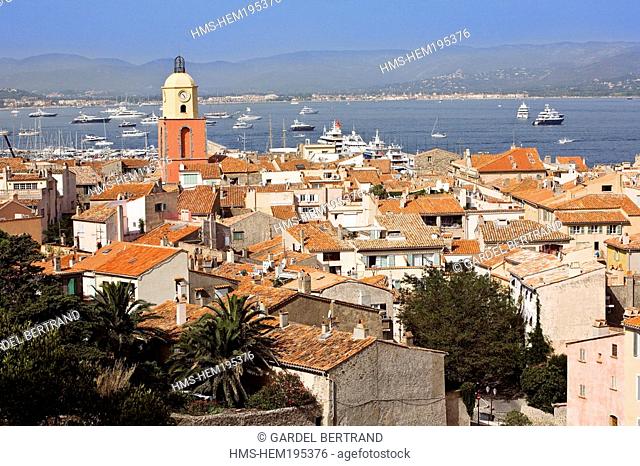 France, Var, Saint Tropez, the town and the church bell tower