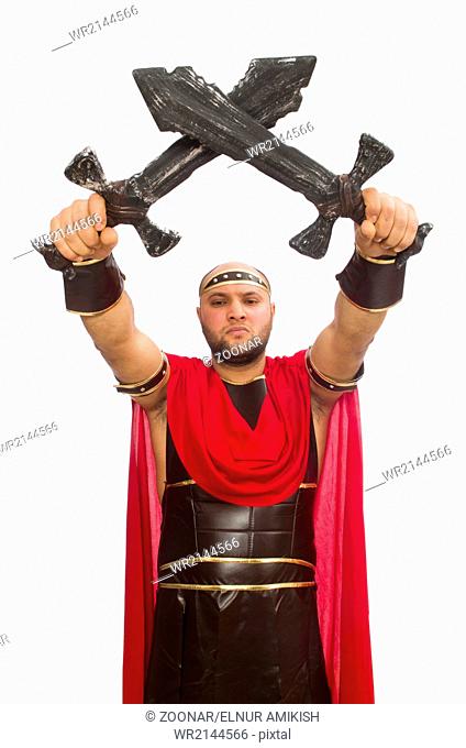 Gladiator with sword isolated on white