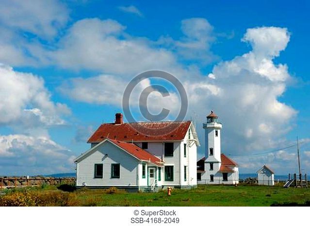 Usa, Washington State, Port Townsend, Fort Worden State Park, Point Wilson Lighthouse, Clouds
