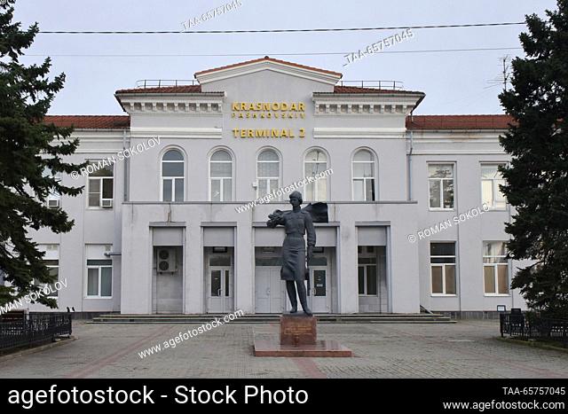 RUSSIA, KRASNODAR - DECEMBER 14, 2023: A monument to Yevdokia Bershanskaya (1913-1982), Commander of the WWII Taman Night Bomber Aviation Regiment