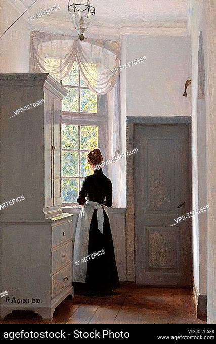 Achen Georg Nicolaj - Reverie at the Window - Danish School - 19th and Early 20th Century