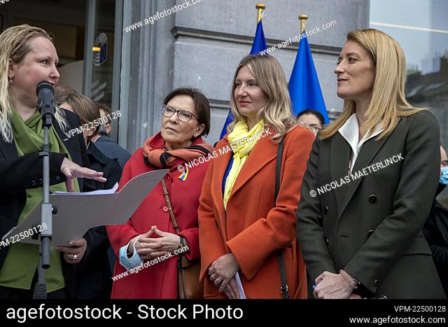 European Parliament chairwoman Roberta Metsola (R) pictured during the inauguration of the Center for Ukrainian Civil Society, near the European Parliament