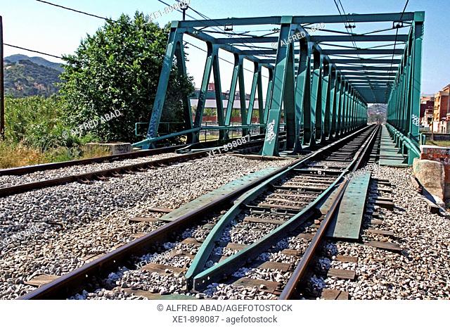 Railroad tracks and viaduct, Montcada i Reixac. Barcelona province, Catalonia, Spain