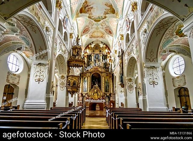 Germany, Bavaria, Upper Bavaria, Rosenheim district, Markt Bruckmühl, district Weihenlinden, pilgrimage church to the Holy Trinity, interior