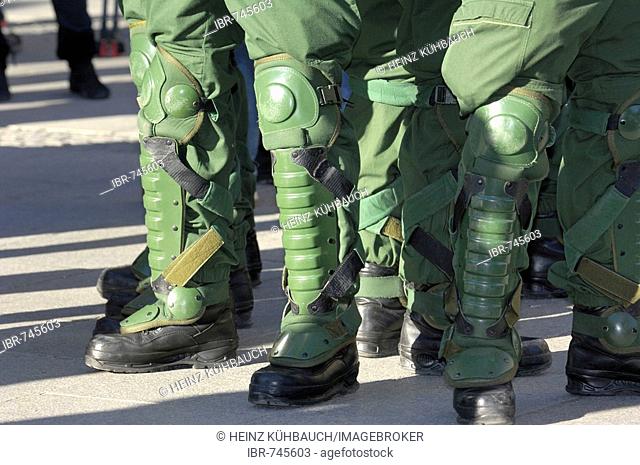 Detail, riot police at a protest against the 2008 Munich Conference on Security Policy, Munich, Bavaria, Germany