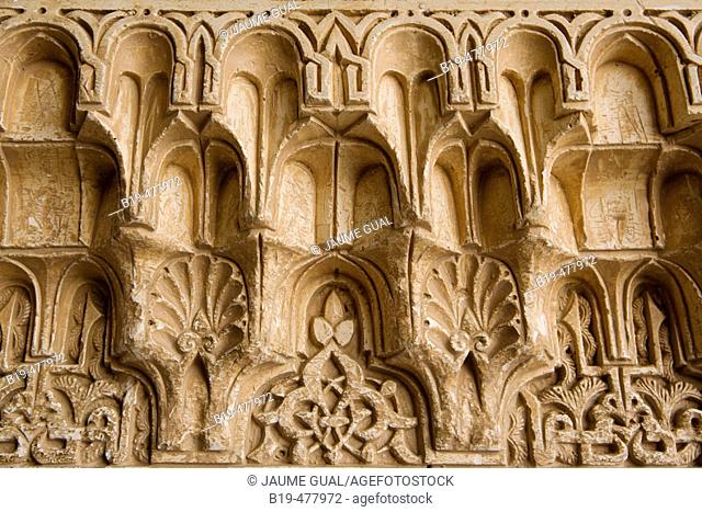 Detail of 'mocarabe' (aka Stalactite or Honeycomb work) in the Alhambra, Granada. Andalusia, Spain