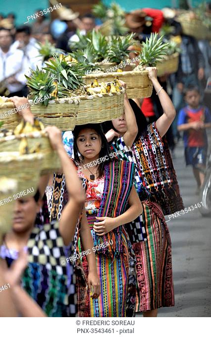 Women's procession in San Pedro la Laguna, lake atitlan, Guatemala, Central America