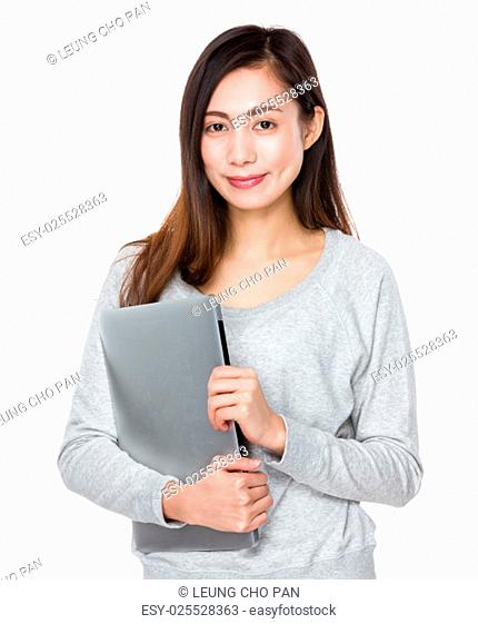 Woman hold with notebook computer