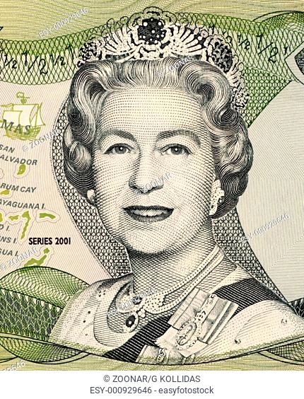 Queen Elizabeth II on 50 Cents 2001 Banknote from Bahamas