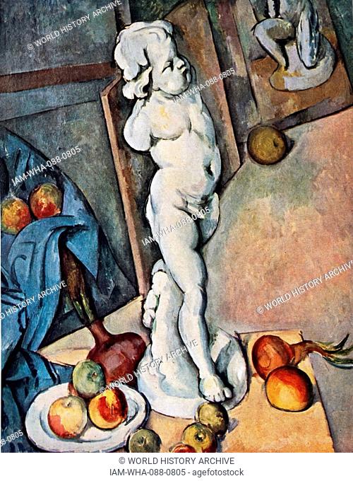 Painting titled 'Still Life with Cupid' by Paul Cézanne (1839-1906) a French artist and post-impressionist painter. Dated 19th Century