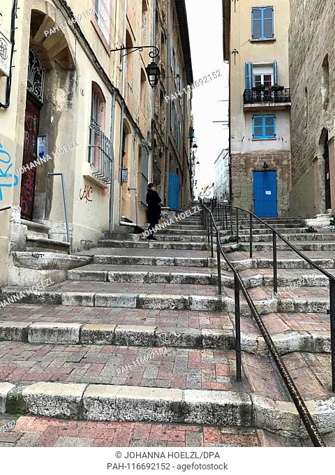 Steps in the old town quarter Le Panier in the south french seaport Marseille - stairs - Marseille is the city of the steps January 2019 | usage worldwide