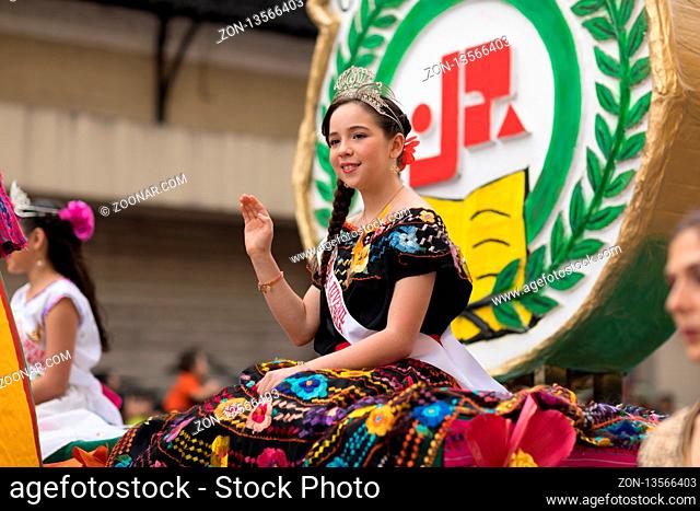 Matamoros, Tamaulipas, Mexico - February 24, 2018, Desfile Fiestas Mexicanas is part of the Charro Days Fiesta - Fiestas Mexicanas