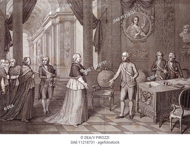Joseph II receiving Pius VI in Vienna, 1782. Austria, 18th century.  Rome, Museo Centrale Del Risorgimento (History Museum)