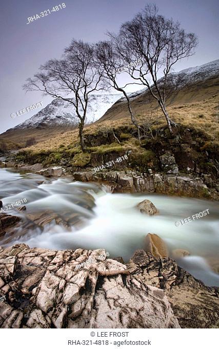 River Etive flowing through a narrow granite gorge, Glen Etive, Highland, Scotland, United Kingdom, Europe