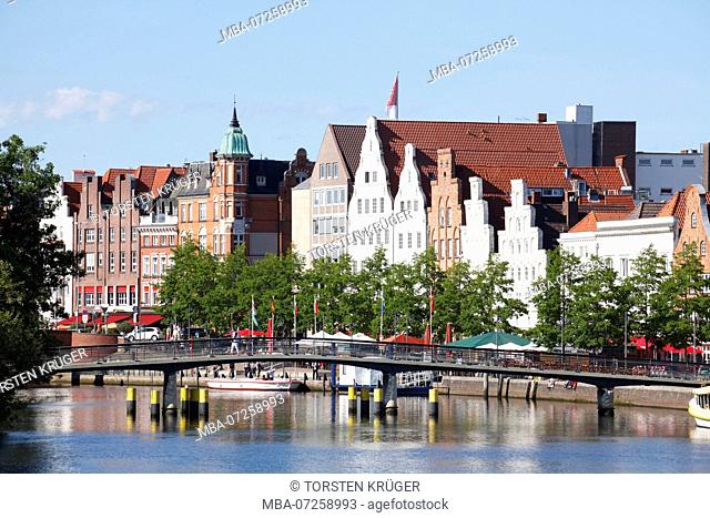 Historic houses at the Obertrave Lübeck, Schleswig-Holstein, Germany, Europe