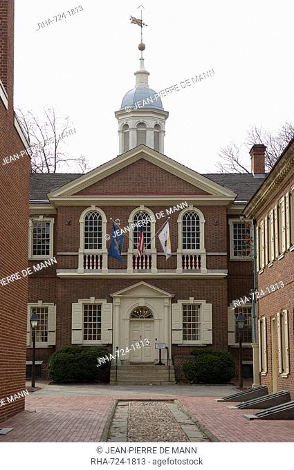 Carpenters' Hall, newly built in 1774 when it hosted the First Continental Congress which met to oppose British rule, Philadelphia, Pennsylvania