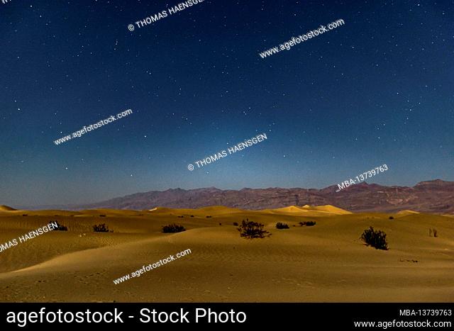 Nighttime photography in Mesquite Flat Sand Dunes in Death Valley National Park, California, USA