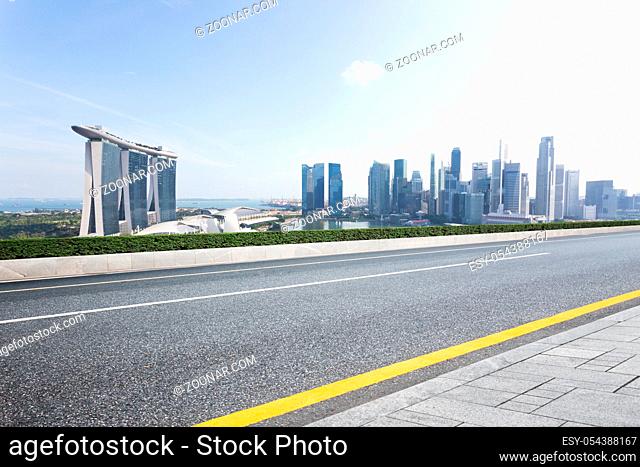 cityscape of singapore from empty road