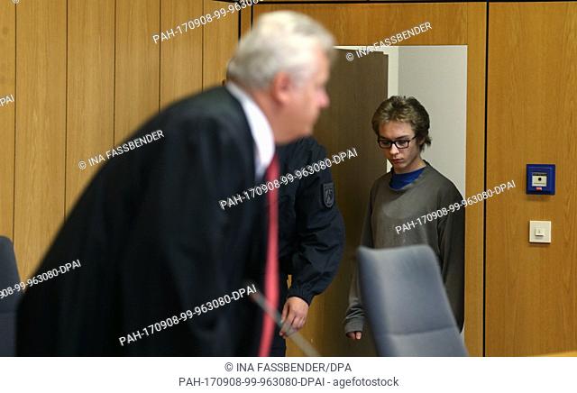 The defendant Marcel H. arrives in the court room on the first day of his trial at the district court in Bochum, Germany, 8 September 2017