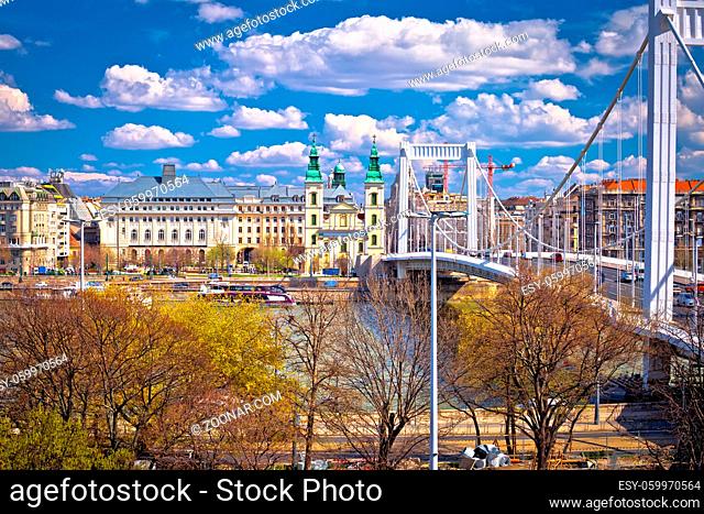 Budapest Danube river waterfront springtime view, capital of Hungary
