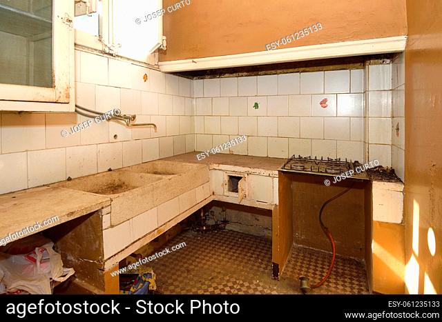 abandoned old kitchen in a building