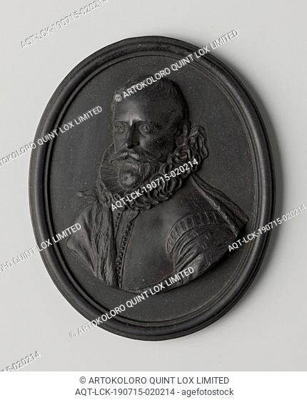 Plaque with portrait of Rombout Hogerbeets, Oval plaque of black stoneware (black basalt) with the portrait of Rombout Hogerbeets in relief