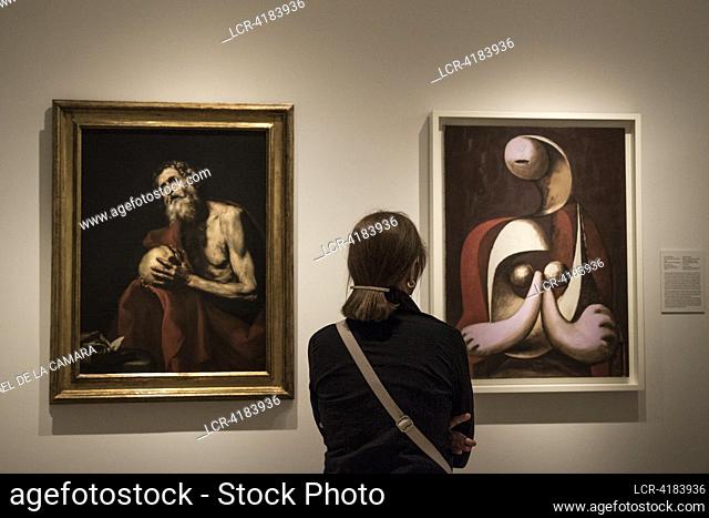 (NO SALE OR LICENSE FOR MUSEUMS AND PUBLIC EXHIBITIONS) PICASSO EXHIBITION THE SACRED AND THE PROFANE, SAN JERONIMO PENITENTE (1634) JOSE DE RIBERA VS WOMAN...