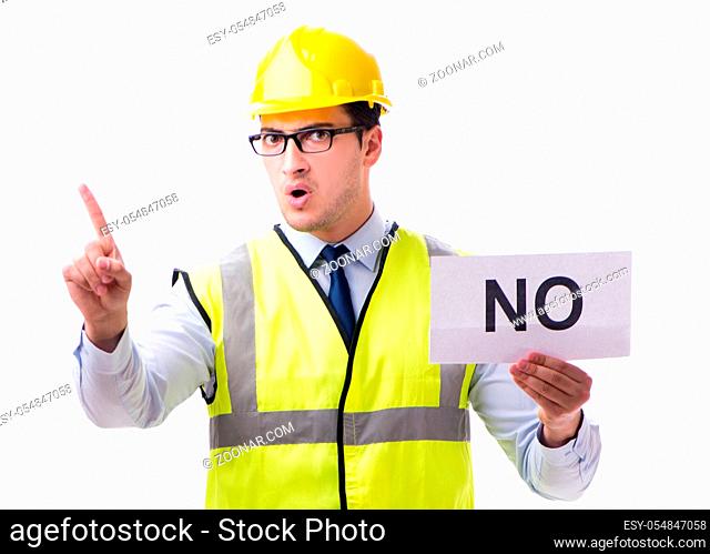 Construction supervisor with no asnwer isolated on white background
