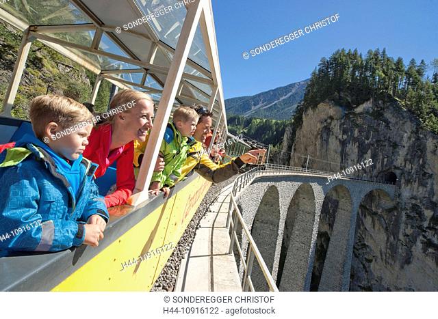 Road, Railway, train, railroad, bridge, canton, Graubünden, Grisons, Switzerland, Europe, family, Albula, section, UNESCO, world cultural heritage