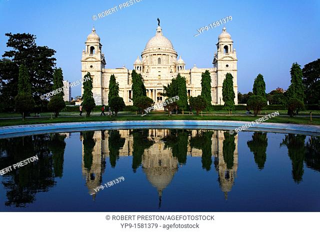 The Victoria Memorial and reflection, Calcutta, West Bengal, India