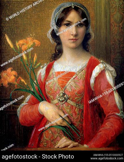 Portrait of Beatrice Portinari, muse of Dante Alighieri, painted by Elisabeth Sonrel (1874 - 1953 )