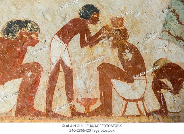 UNESCO World Heritage, Thebes in Egypt, Valley of the Nobles, tomb of Userhat (number 56, as there are other tomb owners called Userhat). A barber
