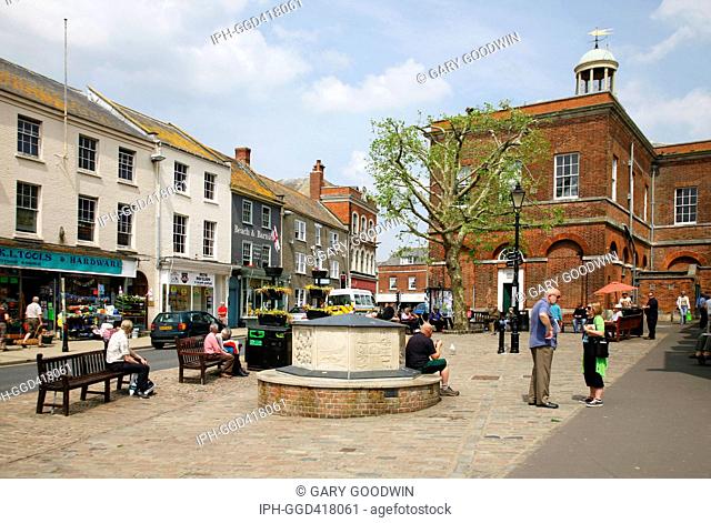 Scene in Bucky Doo Square, a popular meeting place situated in South Street behind the Town Hall in Bridport