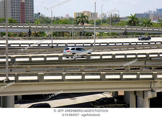 Florida, Miami, Interstate 95, I-95, roadway, expressway, highway, elevated road, car, railing, concrete