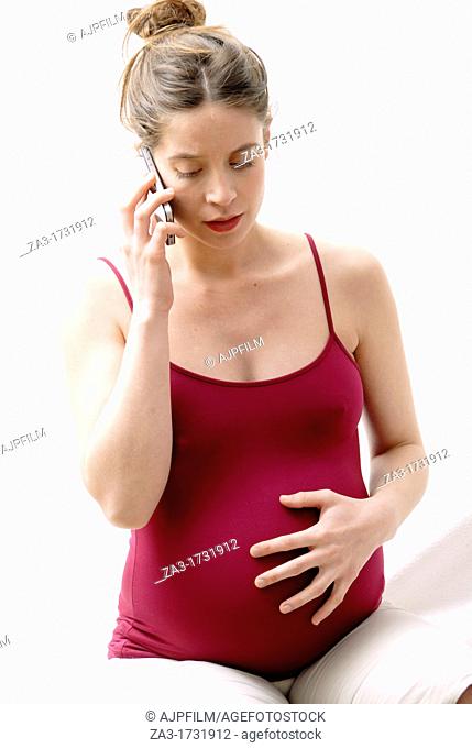 Pregnant woman at full term having contraction