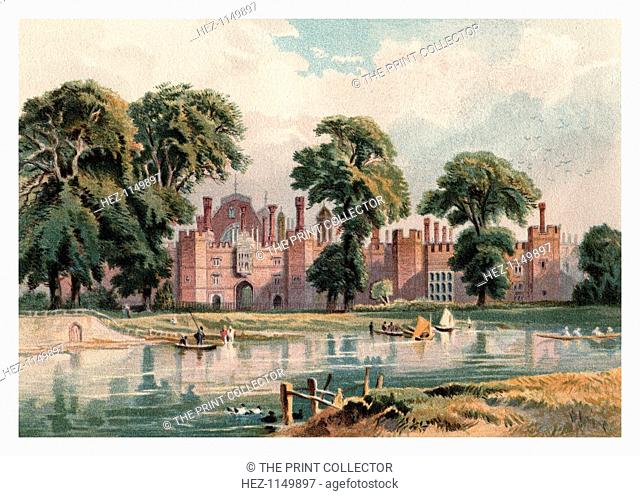 'Hampton Court Palace', 1880. A watercolour sketch from Windsor Castle and the Water-Way Thither by W H Davenport Adams, published by Marcus Ward and Co