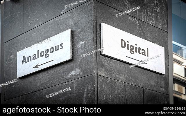 Street Sign the Direction Way to Digital versus Analogous