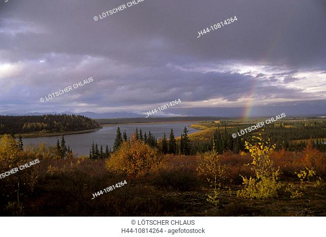 Kobuk river, rainbow, Kavet Creek, autumn, boreal forest, subarctic, Kobuk Valley, national park, Alaska, USA, America