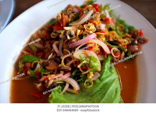 Deep Fried Spicy Minced Pork Or Fried Spicy Pork Ball Salad(Laab Moo Tod) , Thai food