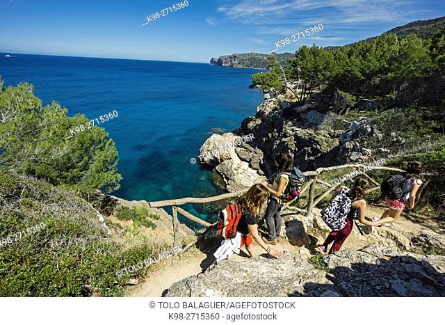 road painters, tramuntana coast between Deia and Soller, Deia, Majorca, Balearic Islands, Spain
