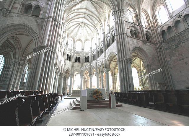 Interior of the early Gothic basilica of Vezelay, Yonne, Burgundy, France