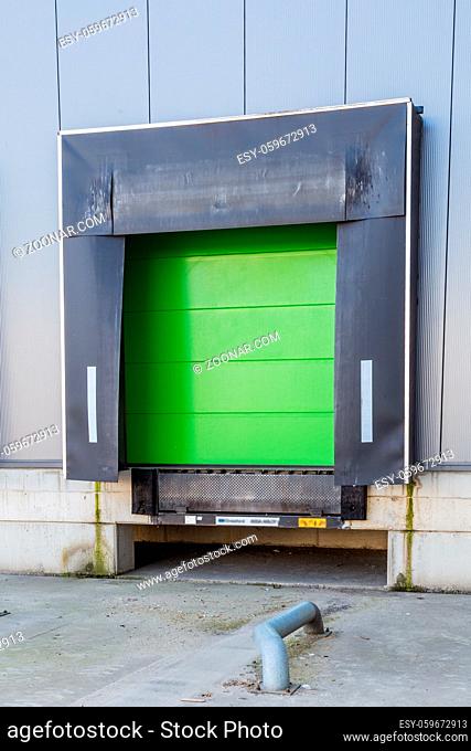 Green loading ramp doors for loading trruck at a distribution center