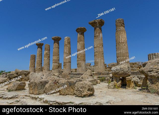 The Temple of Heracles (Hercules) (510 B. C. ), which is a Greek temple of the ancient city of Akragas, located in the Valle dei Templi in Agrigento on the...